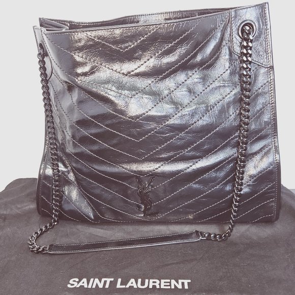 YSL Niki Large Crinkled Calf Shopper Tote Bag- Almost NEW w/ black on black HW - Picture 1 of 17